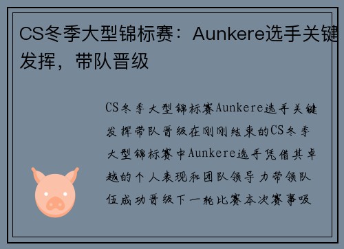 CS冬季大型锦标赛：Aunkere选手关键发挥，带队晋级