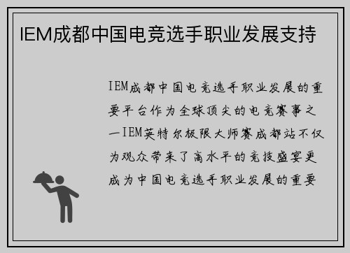 IEM成都中国电竞选手职业发展支持